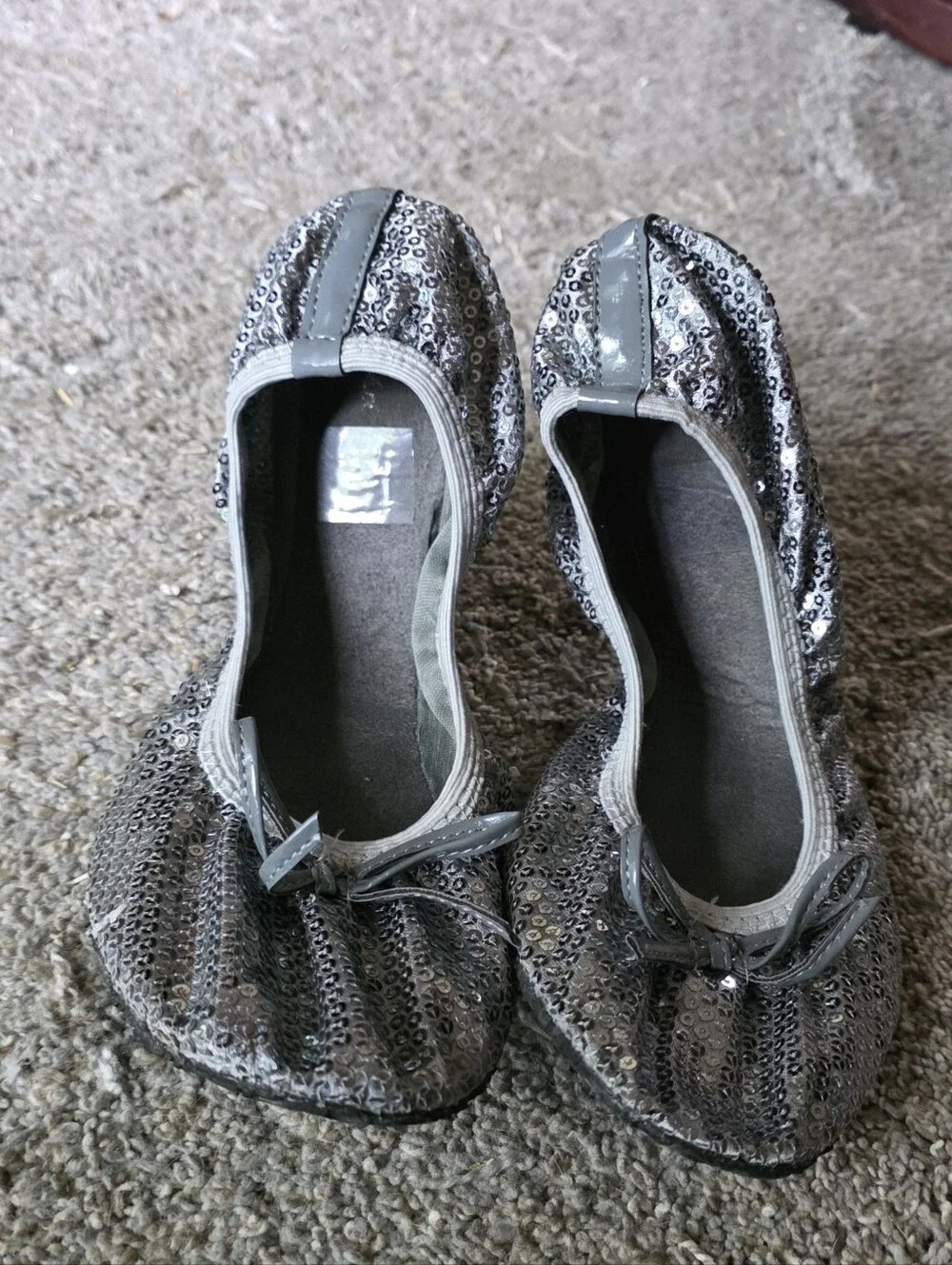 Girls Silver Sequin Ballet Flats - Sparkle Scruntch Slip-Ons